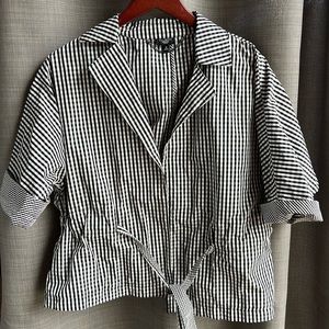Talbot’s black and white checked tie front jacket. Petite medium